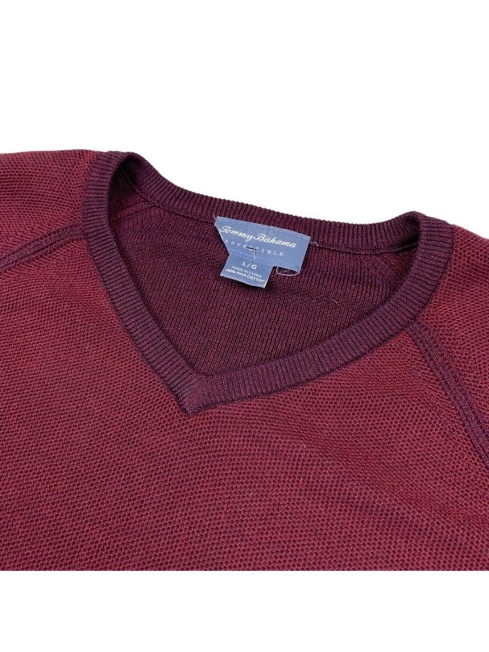 Tommy Bahama Men’s Pima Cotton Reversible V-Neck Sweater Burgundy • Large